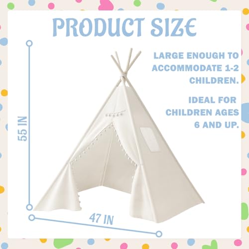Jamceoceo 2 PCS Teepee Tent for KidsWashable Tapered Kids Teepee TentBohemian Teepee TentsWhite Collapsible Sleepover Tentsfor Boys and Girls Sleepover Pajamas Party Birthday SPA - Image 5