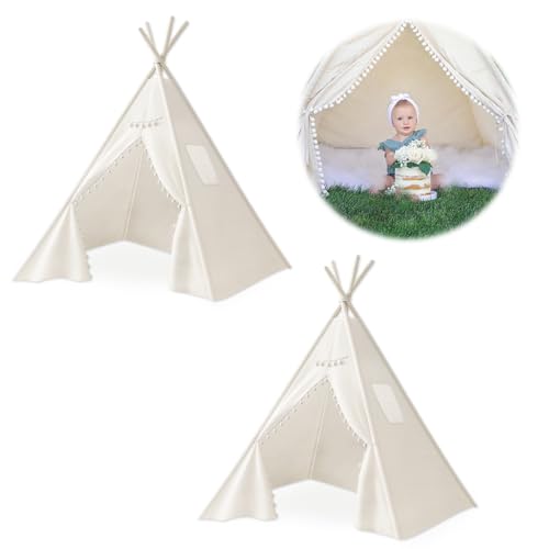 Jamceoceo 2 PCS Teepee Tent for KidsWashable Tapered Kids Teepee TentBohemian Teepee TentsWhite Collapsible Sleepover Tentsfor Boys and Girls Sleepover Pajamas Party Birthday SPA - Image 1