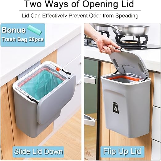 BLURISM Kitchen Cabinet Door Hanging Trash Can With Lid 24 Gal Small Under Sink Garbage Can For Restroom Bathroom Rv Kitchen Trash Bin Wall Mounted Counter Waste Compost Bin Plastic OpenTop - Image 3