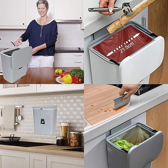 BLURISM Kitchen Cabinet Door Hanging Trash Can With Lid 24 Gal Small Under Sink Garbage Can For Restroom Bathroom Rv Kitchen Trash Bin Wall Mounted Counter Waste Compost Bin Plastic OpenTop - Image 4