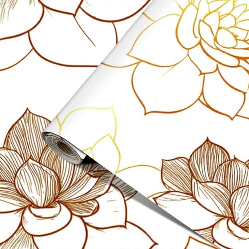 HOMETITUTE Floral Wallpaper Peel and Stick Vinyl SelfAdhesive Removable Contact Paper HandDrawn Lotus Flower Design for Walls Countertops Cabinets Home Decor 157x394 - Image 1