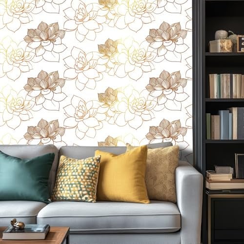 HOMETITUTE Floral Wallpaper Peel and Stick Vinyl SelfAdhesive Removable Contact Paper HandDrawn Lotus Flower Design for Walls Countertops Cabinets Home Decor 157x394 - Image 3