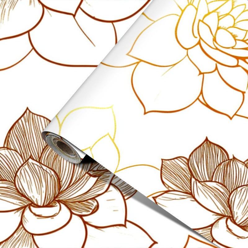 HOMETITUTE Floral Wallpaper Peel and Stick Vinyl SelfAdhesive Removable Contact Paper HandDrawn Lotus Flower Design for Walls Countertops Cabinets Home Decor 157x394 - Image 2
