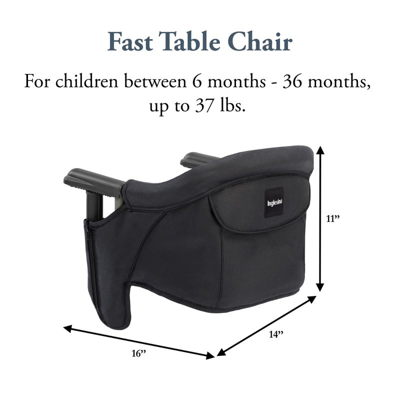 Inglesina Fast Table Chair, Black - Portable Baby High Chair - for Babies & Toddlers up to 37 lbs - Collapsible Design - Fits Tables 0.8'' to 3.5'' Thick - Compact & Easy to Use - Travel Bag Included - Image 2