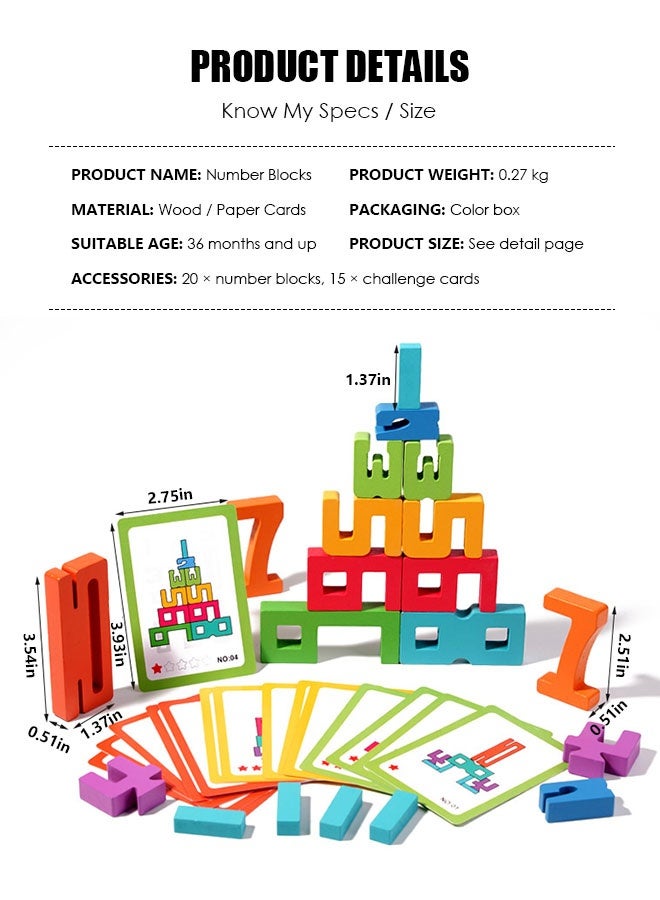 Forthcan Wooden Number Blocks 20-Piece Stacking Set, 1–10 Counting & Math Learning Toys for Kids Ages 3+, Balance Game, Educational Preschool STEM with Activity Cards - Image 4