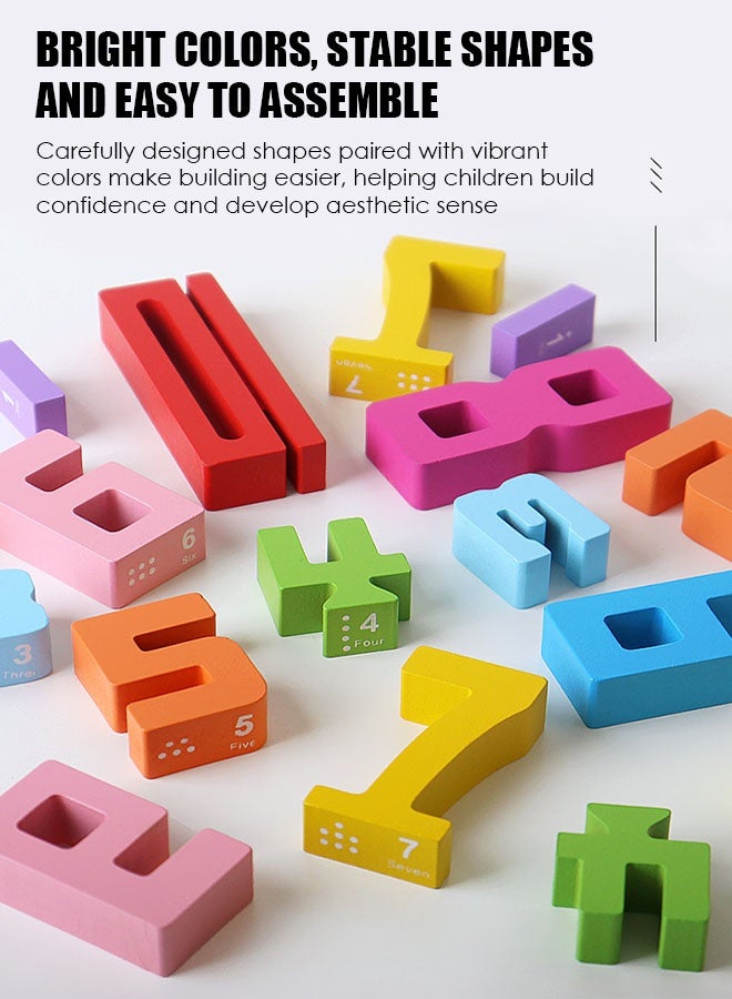 Forthcan Wooden Number Blocks 20-Piece Stacking Set, 1–10 Counting & Math Learning Toys for Kids Ages 3+, Balance Game, Educational Preschool STEM with Activity Cards - Image 3