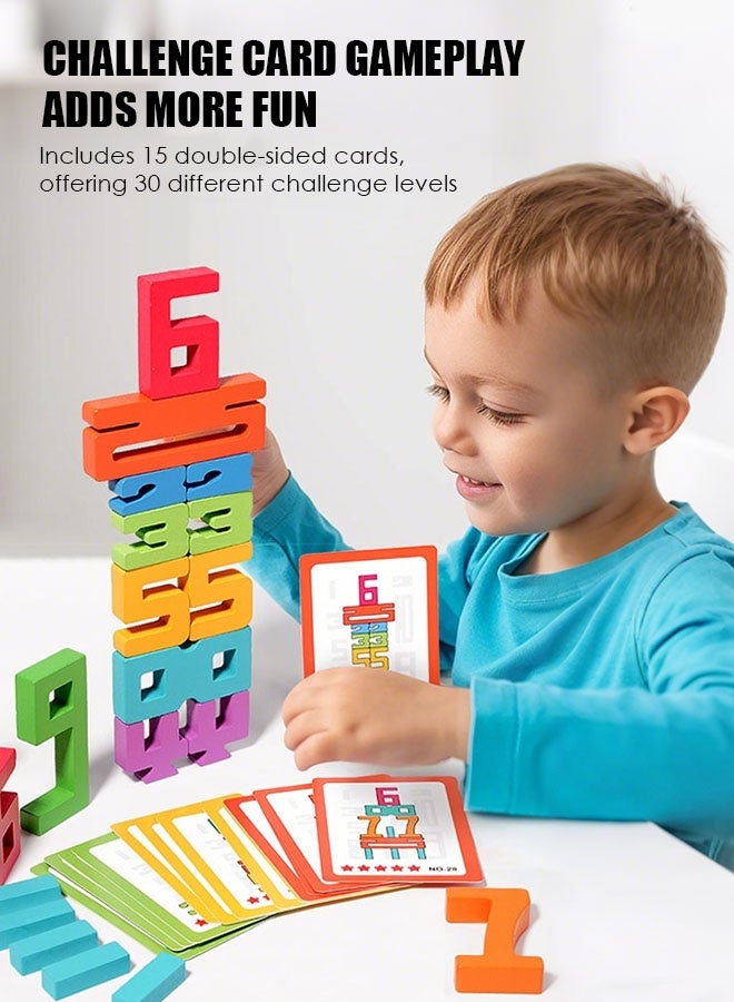 Forthcan Wooden Number Blocks 20-Piece Stacking Set, 1–10 Counting & Math Learning Toys for Kids Ages 3+, Balance Game, Educational Preschool STEM with Activity Cards - Image 5