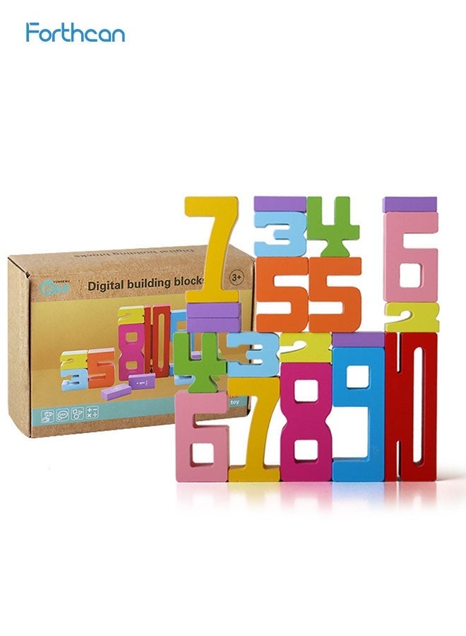 Forthcan Wooden Number Blocks 20-Piece Stacking Set, 1–10 Counting & Math Learning Toys for Kids Ages 3+, Balance Game, Educational Preschool STEM with Activity Cards - Image 2