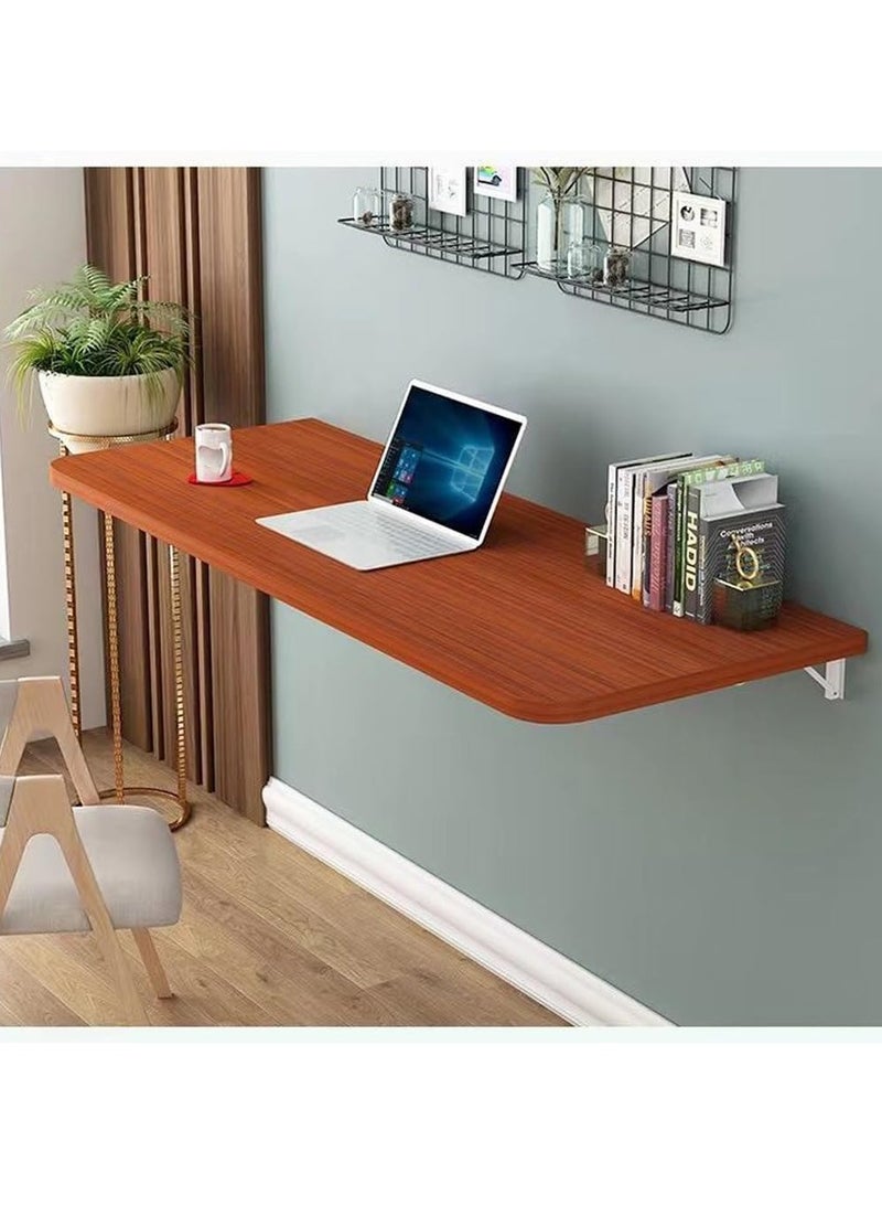 VITION Computer Wall Mount Stand Folding Wall-Mounted Drop-Leaf Table, Metal Folding Shelf Bench Table Bracket (40 x 60cm) Walnut - Image 5