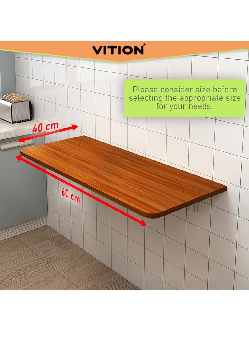 VITION Computer Wall Mount Stand Folding Wall-Mounted Drop-Leaf Table, Metal Folding Shelf Bench Table Bracket (40 x 60cm) Walnut - Image 2