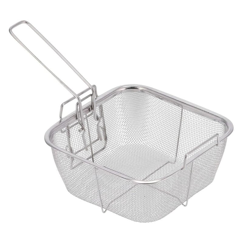SHREESAMP Fried Basket Stainless Steel Deep Fry Square Wire Mesh Basket French Chip Frying with Folding Removable Handle for Kitchen Chips Basket Net Fries Square Fish Fryer Strainer Colander - Image 1