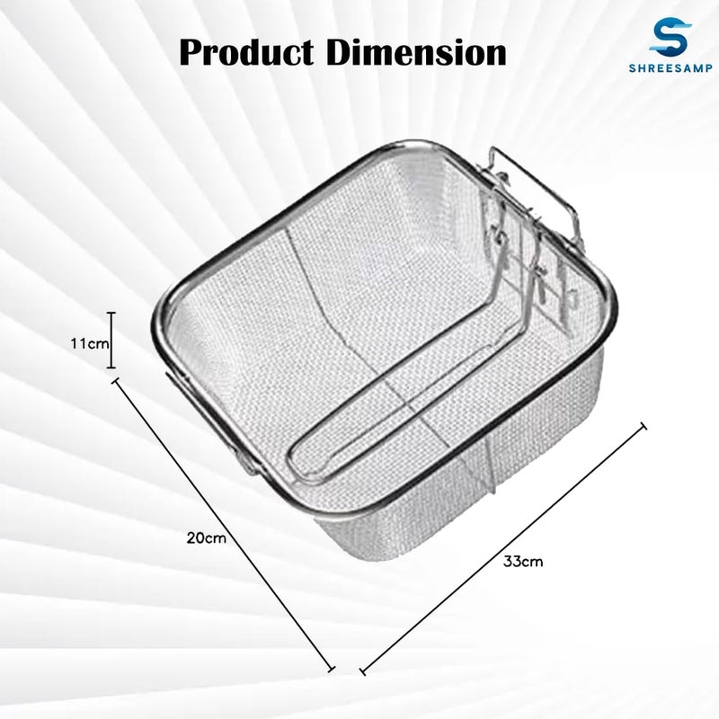 SHREESAMP Fried Basket Stainless Steel Deep Fry Square Wire Mesh Basket French Chip Frying with Folding Removable Handle for Kitchen Chips Basket Net Fries Square Fish Fryer Strainer Colander - Image 2