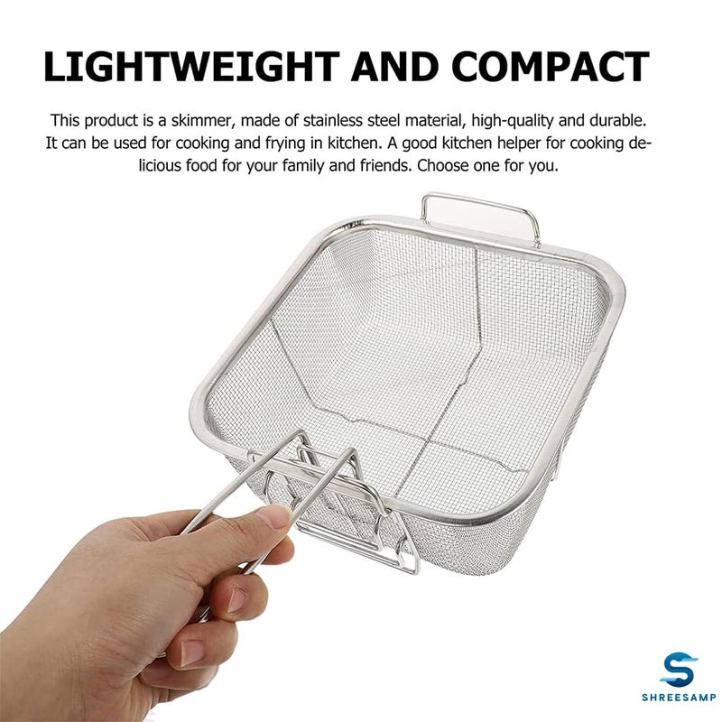 SHREESAMP Fried Basket Stainless Steel Deep Fry Square Wire Mesh Basket French Chip Frying with Folding Removable Handle for Kitchen Chips Basket Net Fries Square Fish Fryer Strainer Colander - Image 5