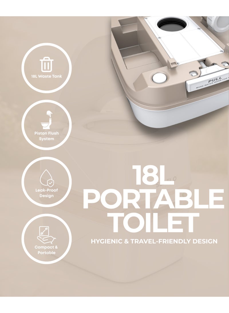 SEAFLO 18L Portable Camping Toilet with 10L Flush Tank – Manual RV & Outdoor Travel Toilet with Leakproof Waste Tank - Image 2