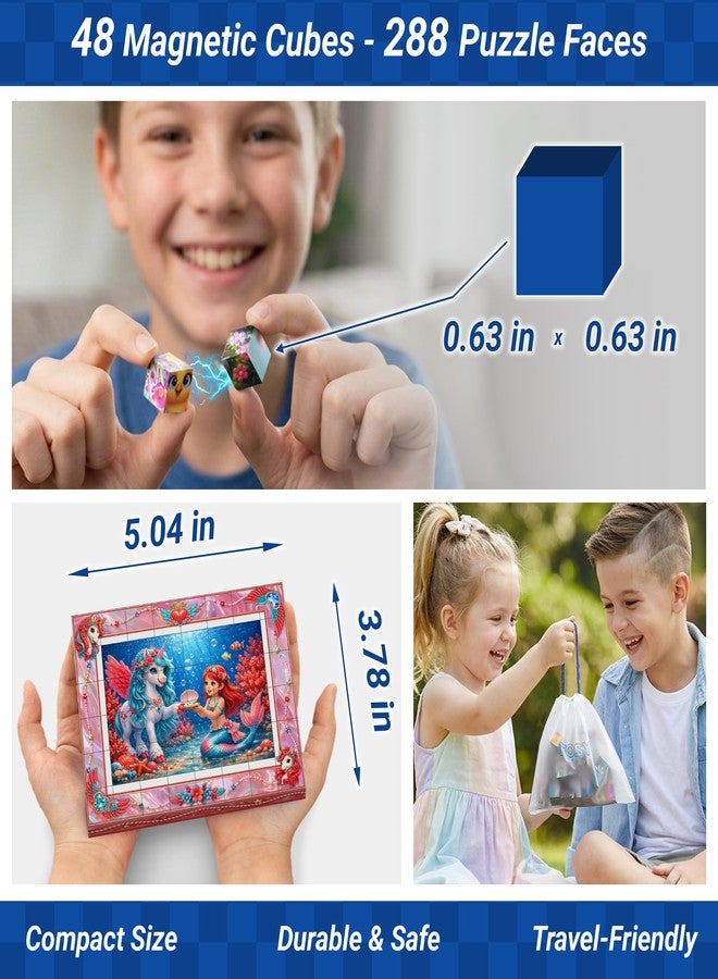 TOSY Picture Cube Fairy Unicorns: 6-in-1 Magnetic Picture Puzzle, 48 Blocks, 288 Faces/Magnets, 0.6 in, B061, Seamless UV Art, Display-Ready Frame, Collectible, STEM/STEAM Gift for Kids & Adults - Image 2