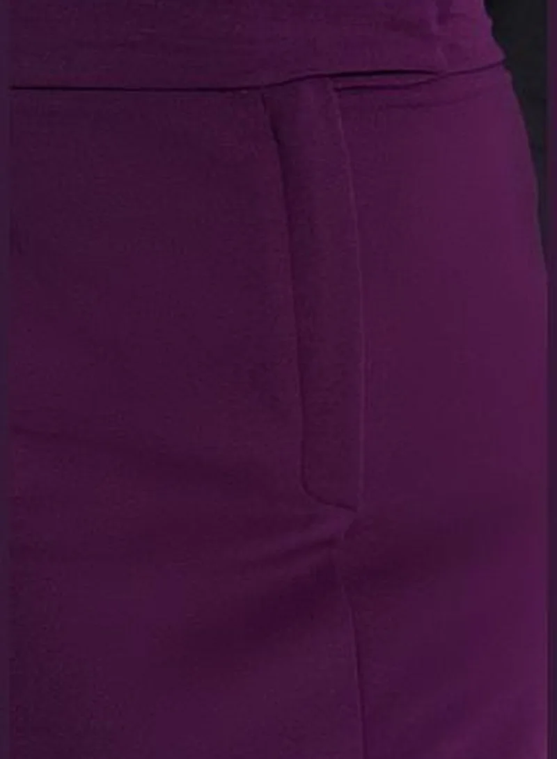 trendyol Purple Smart Crepe with Belt Detailed Fleece Pocket Midi Pencil High Waist, Flexible Knitted Skirt TWOAW24ET00162