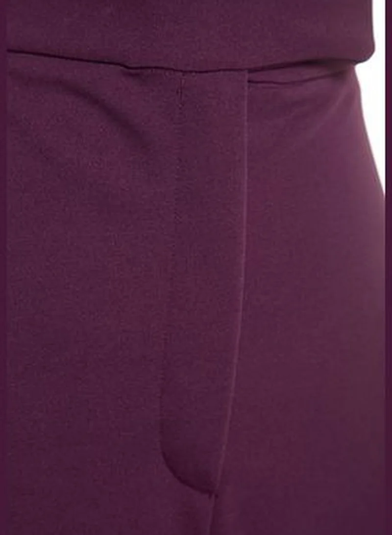 trendyol Purple Smart Crepe with Belt Detailed Fleece Pocket Midi Pencil High Waist, Flexible Knitted Skirt TWOAW24ET00162