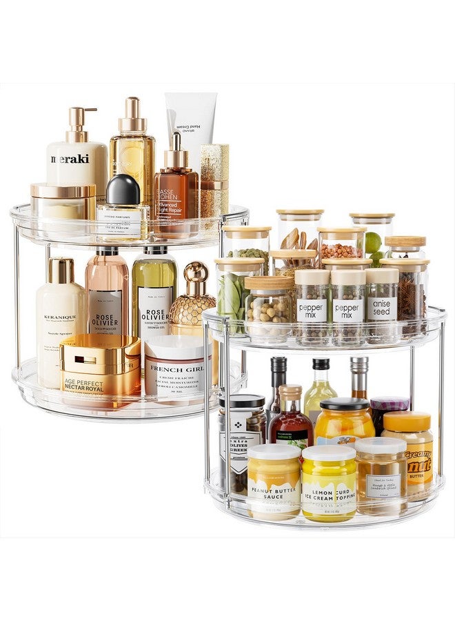 LAMU منظم دوار لامو 2 حزمة 2 طبقة 10.6 بوصة لتوابل دوارة للتخزين في الخزانة، المطبخ، المخزن، السطح، الحمام، خزانة التجميل، منظم المكياج، شفاف - Image 1
