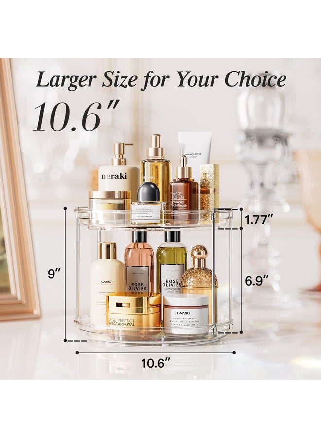 LAMU منظم دوار لامو 2 حزمة 2 طبقة 10.6 بوصة لتوابل دوارة للتخزين في الخزانة، المطبخ، المخزن، السطح، الحمام، خزانة التجميل، منظم المكياج، شفاف - Image 2