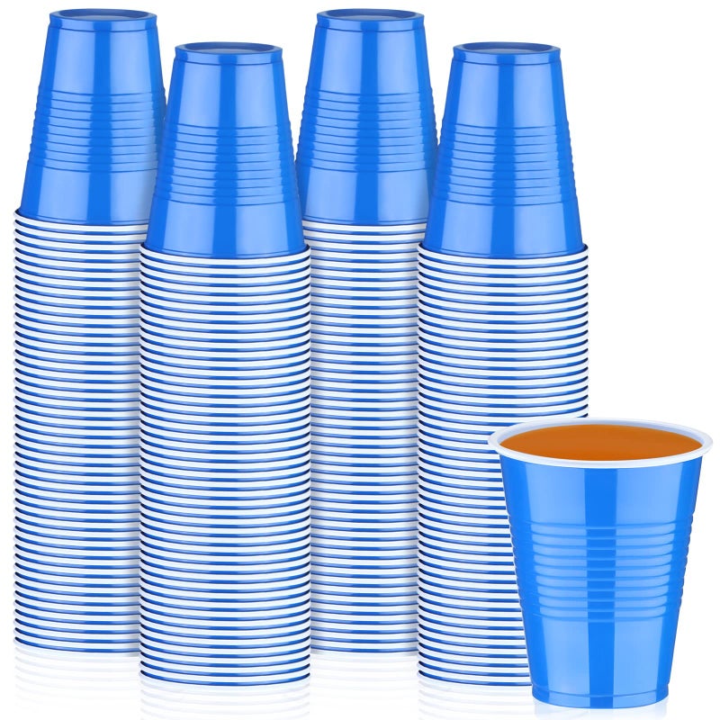 Yinkin 100 Pcs 9oz Halloween Disposable Plastic Cups Cold Drinking Cups for Birthday Party Wedding Wine Coffee Halloween Thanksgiving ChristmasBlue