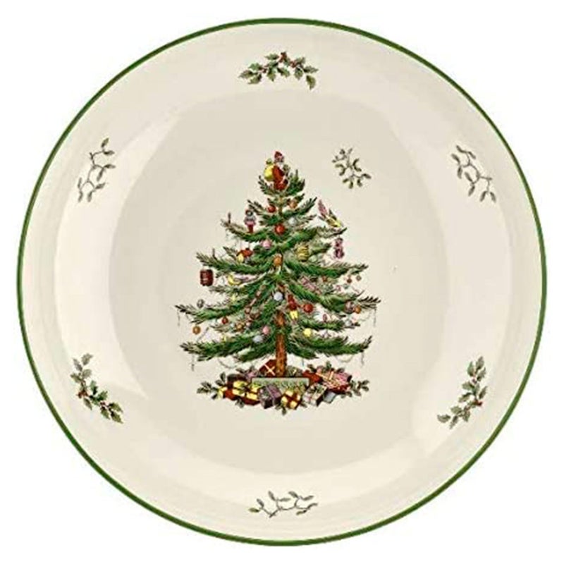 Spode Christmas Tree Pasta Bowl  Large 13Inch Serving Bowl Dishwasher Microwave  Freezer Safe Fine Porcelain Holiday Tableware Festive Dinnerware  Kitchenware GreenBeige