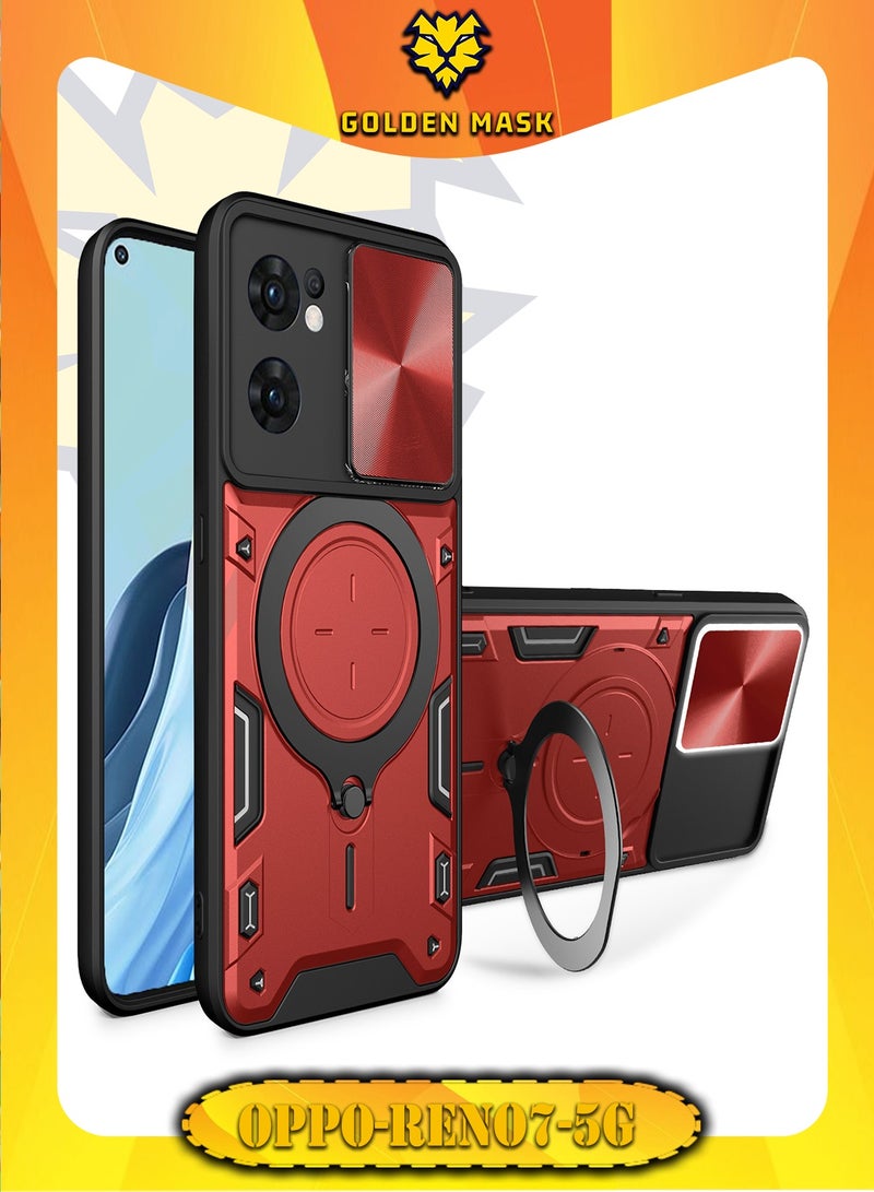 GOLDEN MASK For Oppo Reno 7 5G Armored Camera Shield Cover Camera Lend Protection, Built-in 360° (Red)