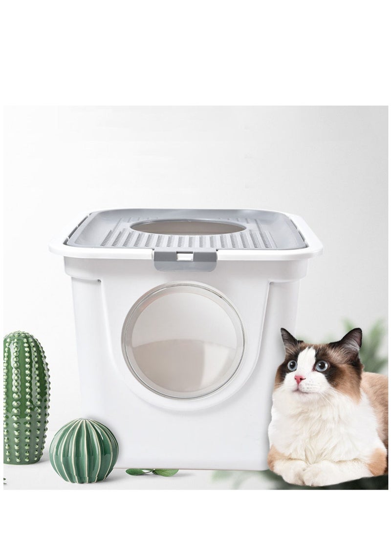 Arabest - Foldable Enclosed Cat Litter Box, Cat Potty with Front Door & Top Entry, Pull-Out Drawer Type, Cat Toilet with Lid, Easy Cleaning and Anti-Splashing Cat Litter Tray with Plastic Scoop - Image 1
