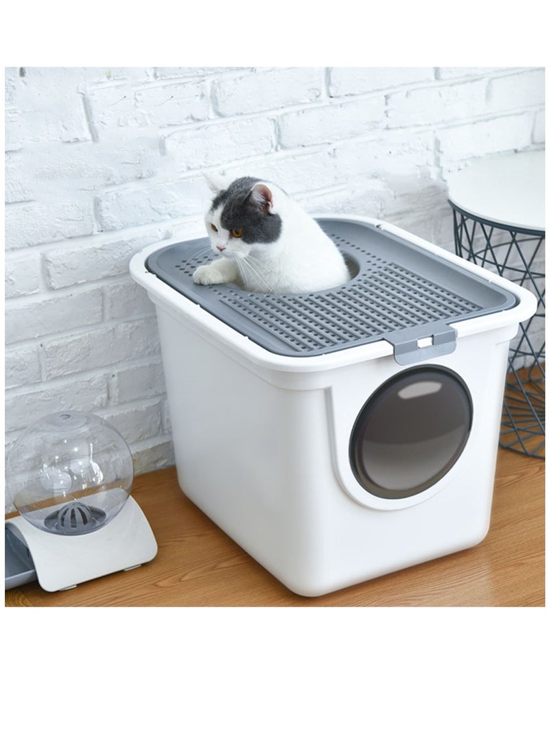 Arabest - Foldable Enclosed Cat Litter Box, Cat Potty with Front Door & Top Entry, Pull-Out Drawer Type, Cat Toilet with Lid, Easy Cleaning and Anti-Splashing Cat Litter Tray with Plastic Scoop - Image 1