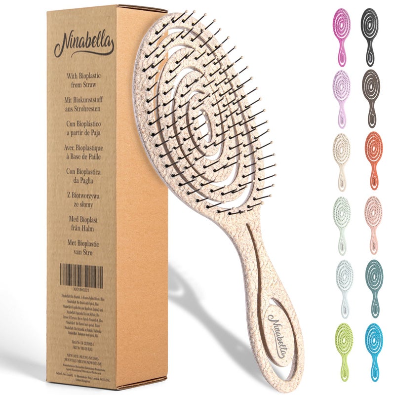 Ninabella Detangle Hair Brush for Women & Men - Does not Pull - Straightening Brushes for Straight & Curly Hair - Unique Spiral Detangling Hairbrush - Cream - Image 1