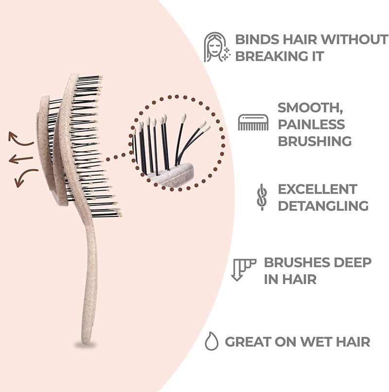 Ninabella Detangle Hair Brush for Women & Men - Does not Pull - Straightening Brushes for Straight & Curly Hair - Unique Spiral Detangling Hairbrush - Cream - Image 2