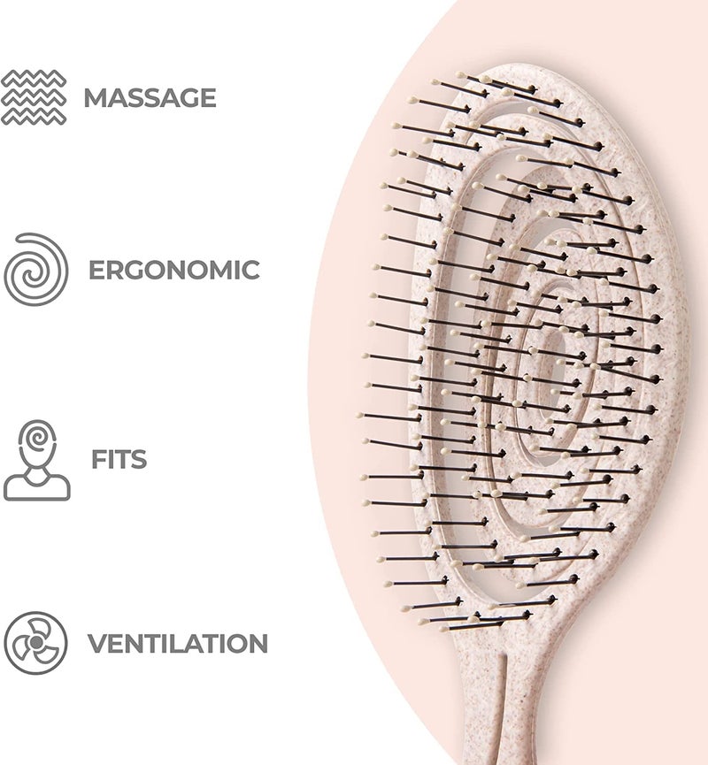 Ninabella Detangle Hair Brush for Women & Men - Does not Pull - Straightening Brushes for Straight & Curly Hair - Unique Spiral Detangling Hairbrush - Cream - Image 3