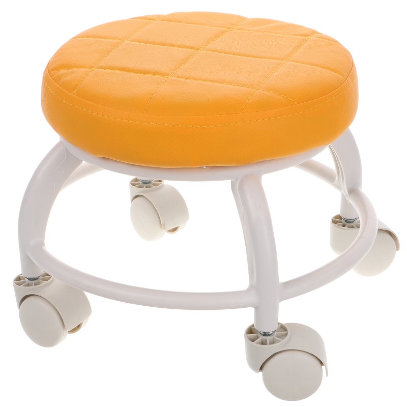 Rotating Low Stool With Wheels Rolling Stool Spa Chair Pu Cushioned Massage Stools orange Rolling Beauty Stool For Nail Chair And Shoe Changing - Image 5