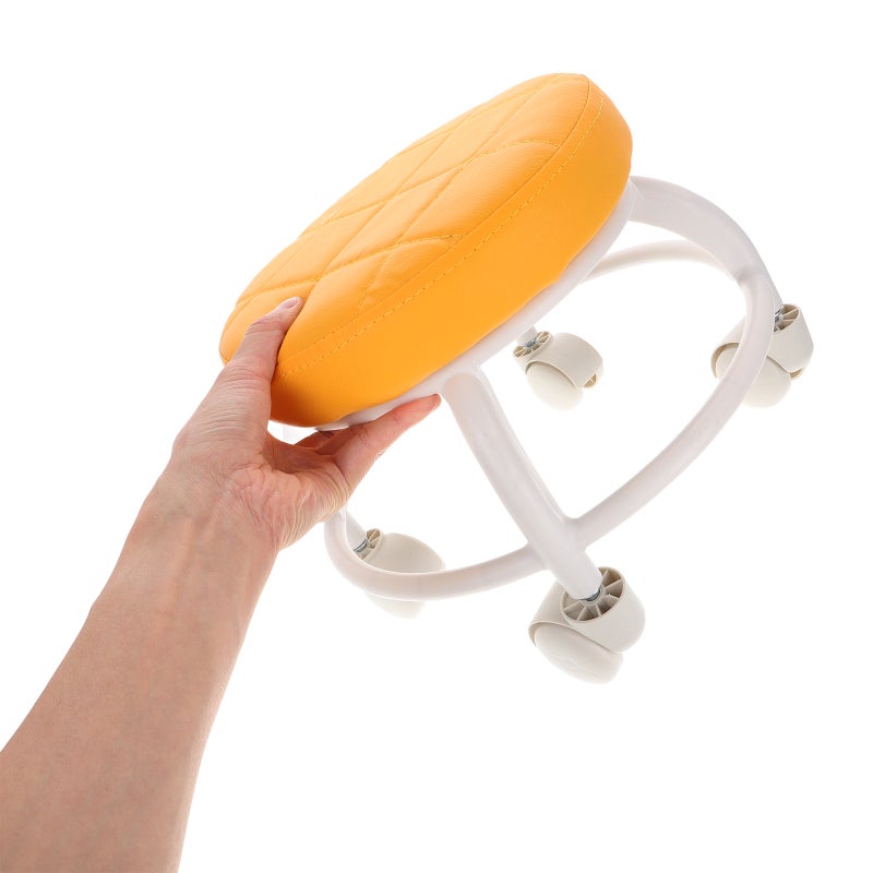 Rotating Low Stool With Wheels Rolling Stool Spa Chair Pu Cushioned Massage Stools orange Rolling Beauty Stool For Nail Chair And Shoe Changing - Image 3