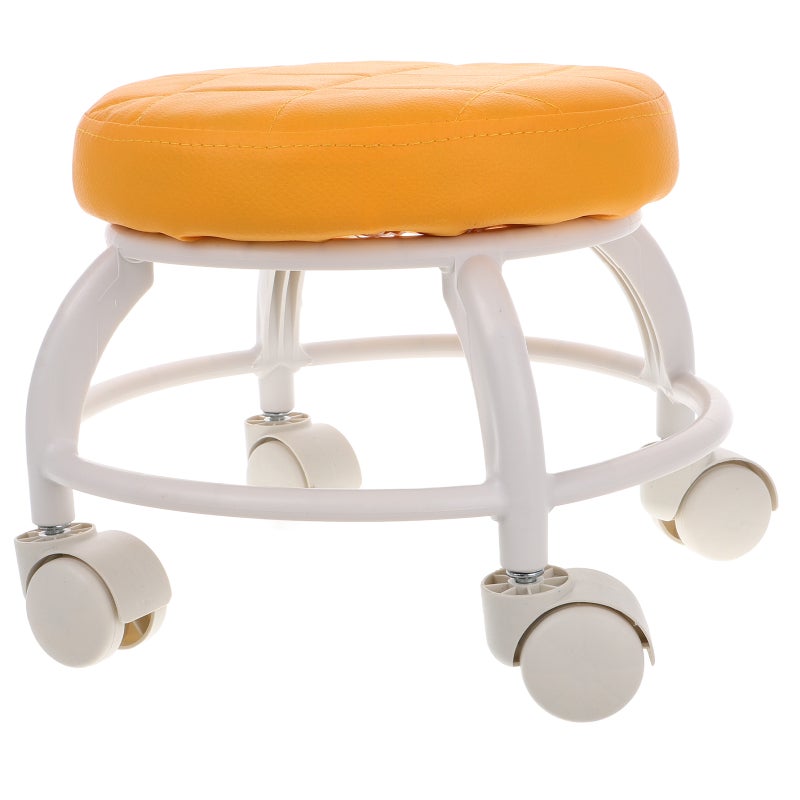 Rotating Low Stool With Wheels Rolling Stool Spa Chair Pu Cushioned Massage Stools orange Rolling Beauty Stool For Nail Chair And Shoe Changing - Image 1