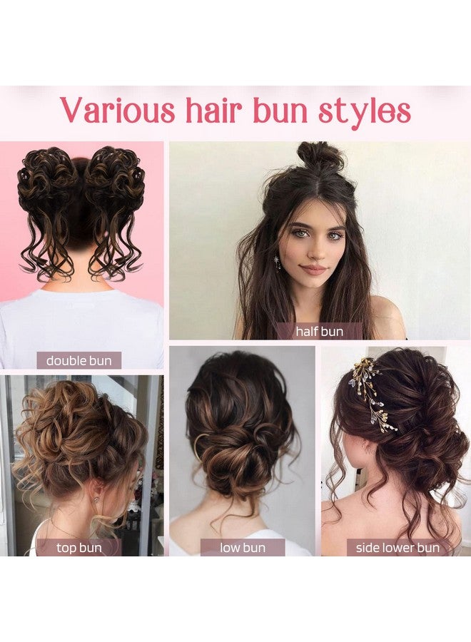 HOOJIH Messy Bun Hair Piece, 2PCS Tousled Updo with Tendrils Hair Bun Extensions Wavy Curly Hair Wrap Ponytail Hairpieces Thick Hair Scrunchies for Women HB010 Dasiy - Cool Light Blonde - Image 5