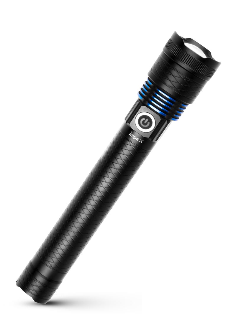 Impex Rechargeable LED Flashlight, 10W Laser LED Torch, 500 Lumens Brightness, 3600mAh Li-ion Battery, Type-C Charging, Focus Adjustable Head, Aircraft-Grade Aluminum Body, 2-3 Hours Runtime - Hunter Z5  - Image 1