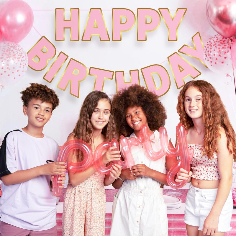 LITAUS Happy Birthday Banner 9ft Pink & Gold - Pre-Strung No DIY Backdrop Sign for Parties, Adults, Kids, Women & Girls - Birthday Decorations & Party Supplies - Image 5