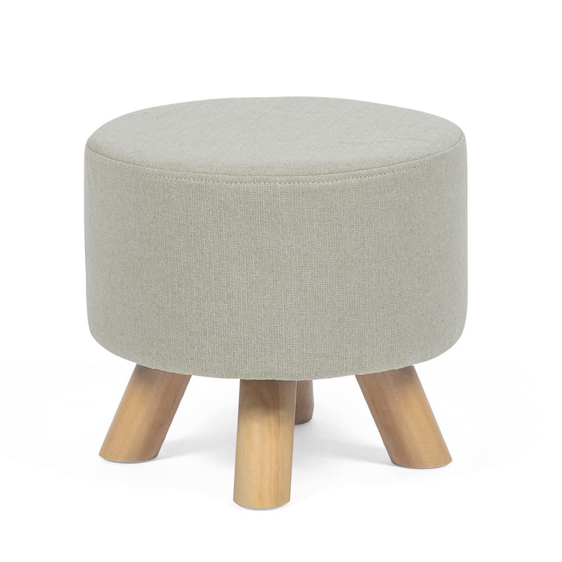 Asense Small Round Ottoman Foot Rest Stool Fabric Padded Seat Footstool Ottoman with Wooden Legs Beige GreyFabric