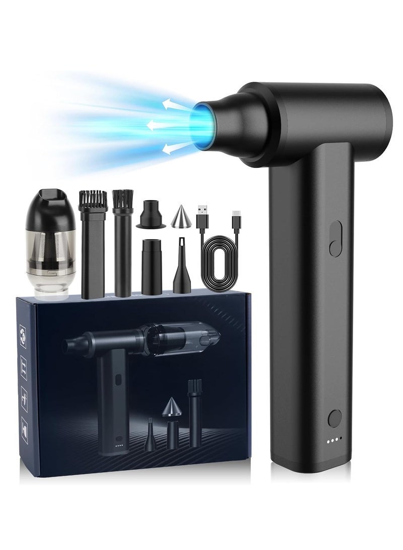 ELTRAZONE Compressed Air Duster Black – 130000RPM Powerful Cordless Air Blower with 8000mAh Rechargeable Battery, Full Metal Body, 7-in-1 Nozzle Set, Adjustable Speed Jet Fan – Portable, Reusable for PC, Keyboard, Car Interior, Electronics & Home Cleaning - Image 1