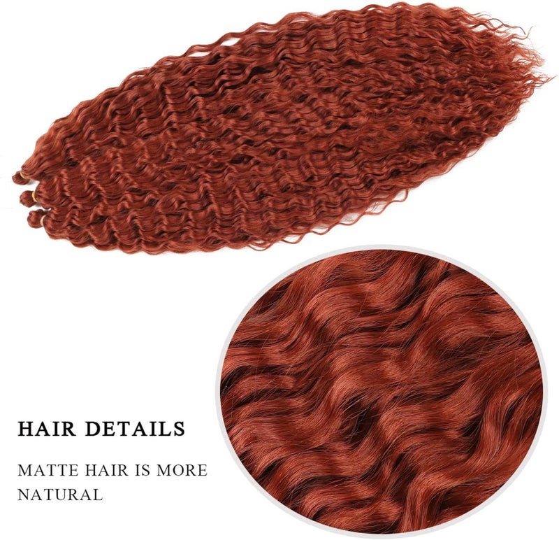 MAYSA Ocean Wave Crochet Hair Extension Copper Curly Braiding Crochet Hair Synthetic Deep Wave Crochet Hair Extensions 22 inch 6packs #350 Copper Red - Image 3