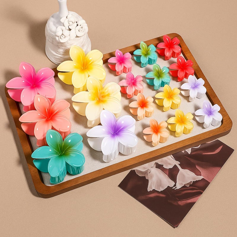 Cerrito 9 Pcs Colorful Flower Hair Claw Clips for Women & Girls, Gradient Lily Design in Multiple Sizes, Strong Hold, Cute & Stylish Hair Accessories for Daily Use, Travel & Gifting,Plastic, Multicolor - Image 2