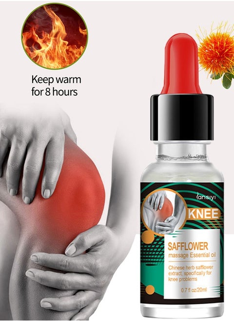 20ml Natural Extract Herbal Massage Oil for Knee Pain Sore Relief Soothing Warming Relaxing Joints Muscles Includes Safflower and Ginger Oil