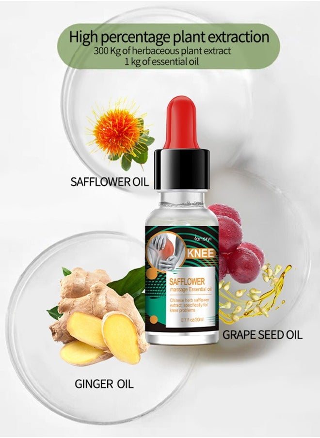 20ml Natural Extract Herbal Massage Oil for Knee Pain Sore Relief Soothing Warming Relaxing Joints Muscles Includes Safflower and Ginger Oil