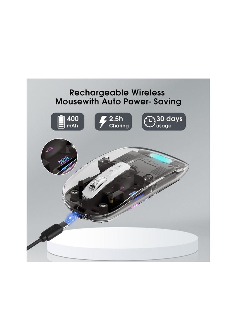 HEATZ Crystal Transparent Magnetic Wireless Mouse Wireless Bluetooth Mouse, Tri-Mode (BT+DPI 4000 Bluetooth & Wireless) USB C Rechargeable Computer Mouse, Full Transparent Portable Silent Mouse with USB Receiver for Laptop  - Image 3