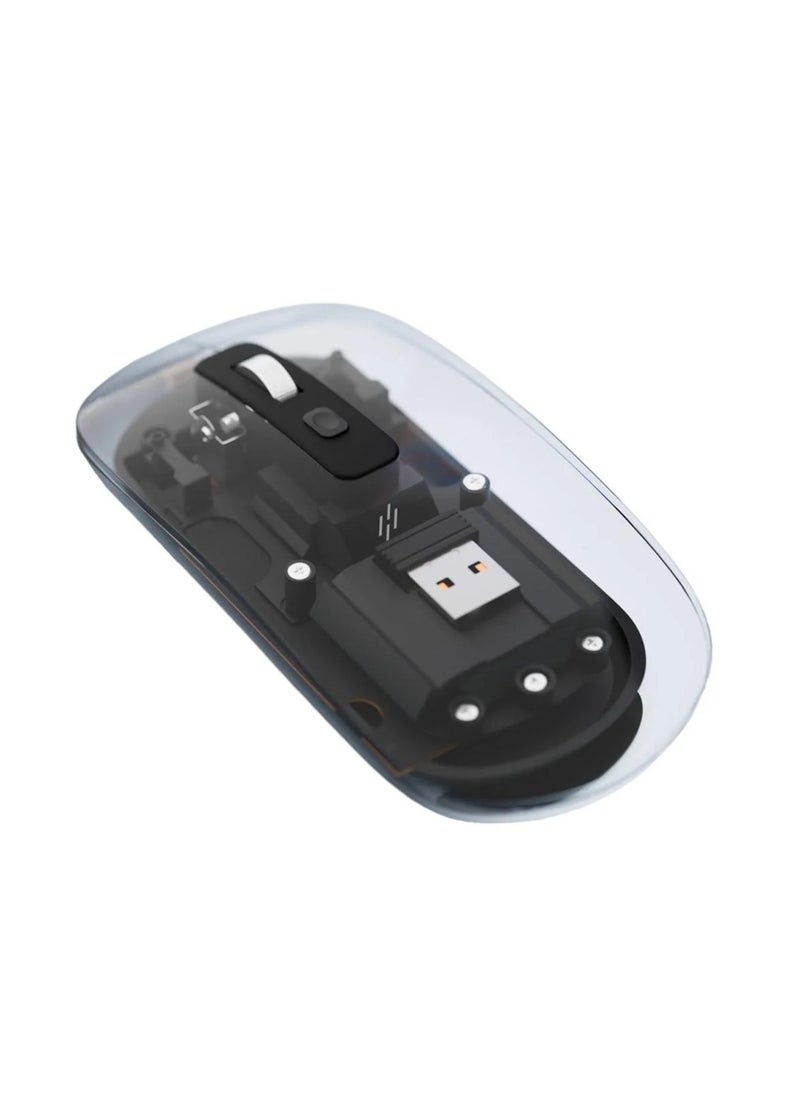 HEATZ Crystal Transparent Magnetic Wireless Mouse Wireless Bluetooth Mouse, Tri-Mode (BT+DPI 4000 Bluetooth & Wireless) USB C Rechargeable Computer Mouse, Full Transparent Portable Silent Mouse with USB Receiver for Laptop  - Image 5
