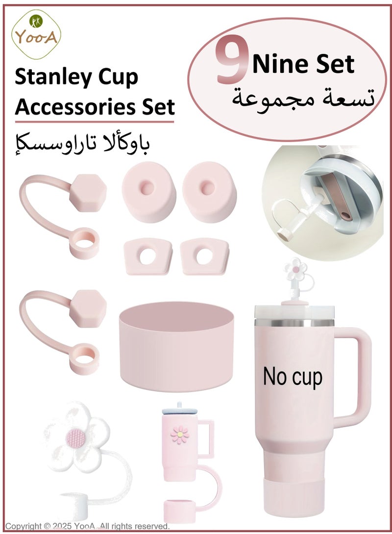 YooA 9 Pcs Stanley Cup Accessories Set | 6 Pcs Silicone Spill Proof Stopper,2 Pcs Straw Cover Cap for 9-10 mm Straws,1 Pcs Silicone Boot,for Stanley Cup Stanley 40oz, 30oz &20oz  Tumbler,  Spill Stopper and Leak Proof Stopper(Pink)  - Image 1