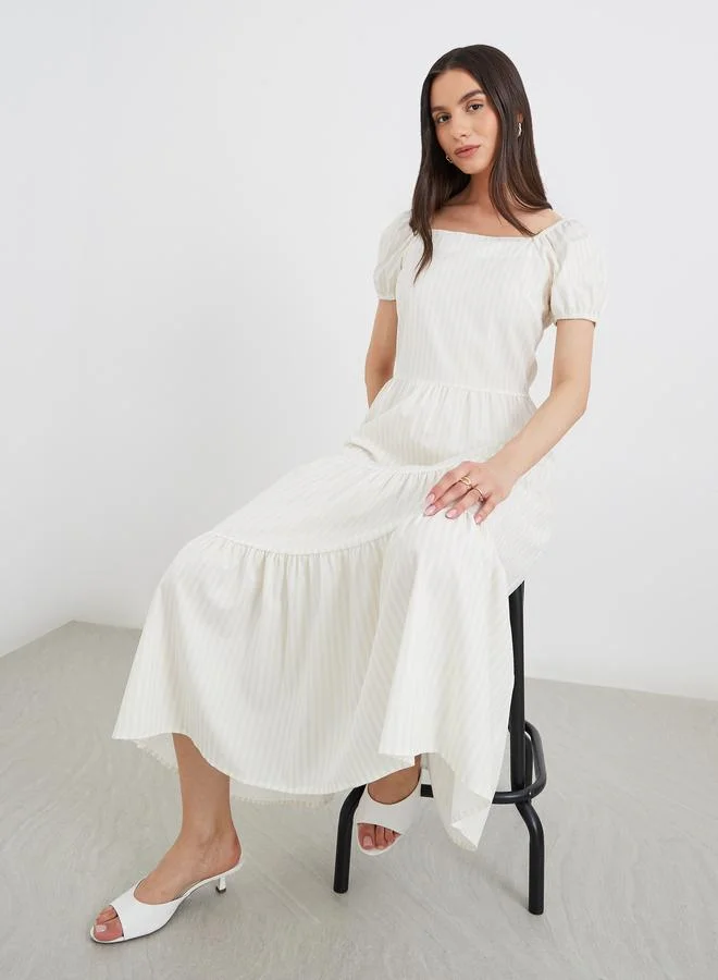 Take Two Take Two Striped Puff Sleeve Tiered Midi Dress