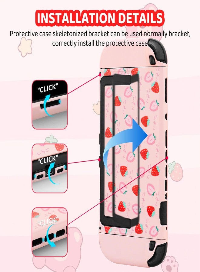 RHOTALL Strawberry Carrying Case for Nintendo Switch 2 2025,Pink Protective Hard Portable Travel Carry Case with 9 Game Card Slots,Shell Cover for Switch 2,Screen Protector,Shoulder Strap,2 Thumb Caps - Image 4