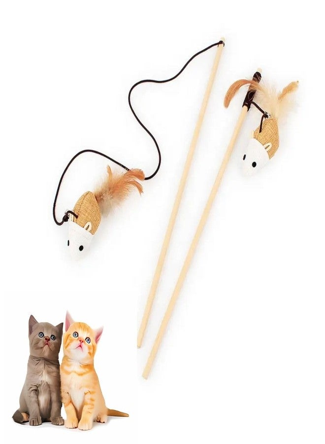 PET FUN عصا مداعبة القطط التفاعلية من بيت فن | مجموعة ألعاب عصا الريش الممتعة للقطط الصغيرة والكبيرة، عصا لعب فأر الجوت مع جرس للمرح والتمرين واللعب في الأماكن المغلقة (عبوة من قطعة واحدة) - Image 1