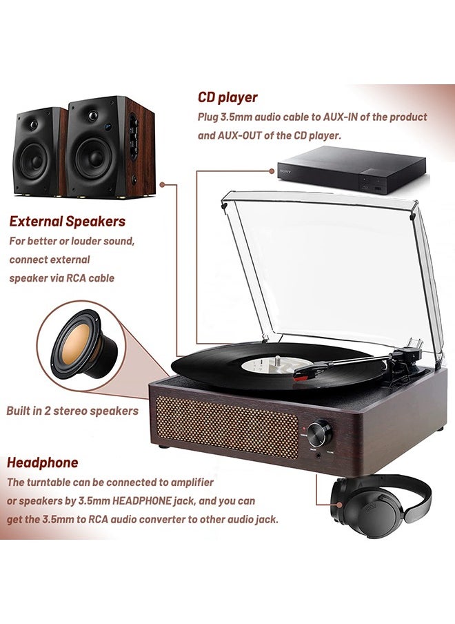 Garlo - Vinyl Record Player Turntable with Built-in Bluetooth Receiver & 2 Stereo Speakers, 3 Speed 3 Size Portable Retro Record Player for Home Decoration and Entertainment - Image 1